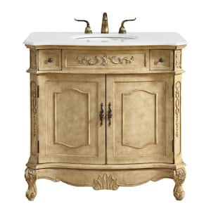 Simply Living 36 in. W x 21 in. D x 36 in. H Bath Vanity in Antique Beige with Ivory White Engineered Marble