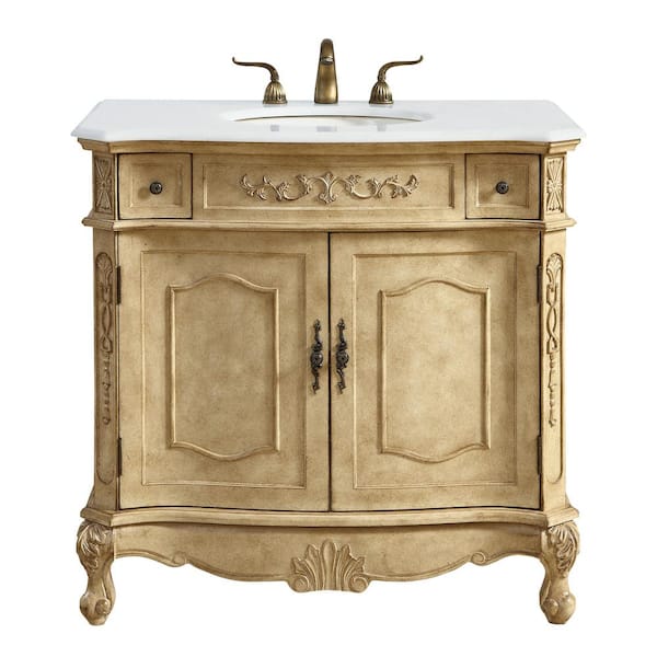 Unbranded Simply Living 36 in. W x 21 in. D x 36 in. H Bath Vanity in Antique Beige with Ivory White Engineered Marble