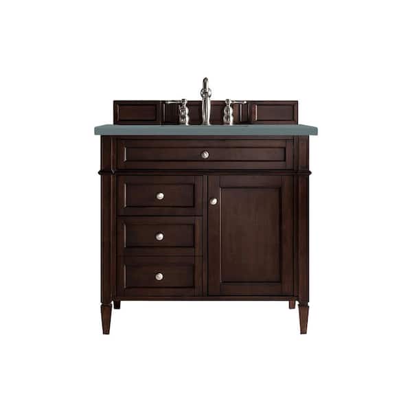 James Martin Vanities Brittany 36.0 in. W x 23.5 in. D x 34 in. H Bathroom Vanity in Burnished Mahogany with Cala Blue Quartz Top
