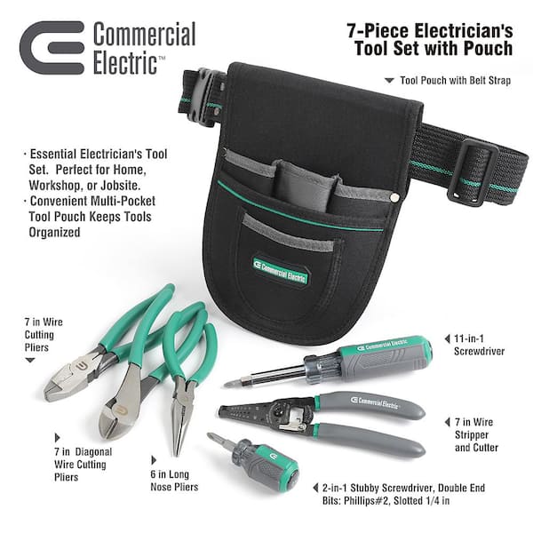 Commercial Electric 997722 7-piece Electricians Tool Set With Pouch for sale online 