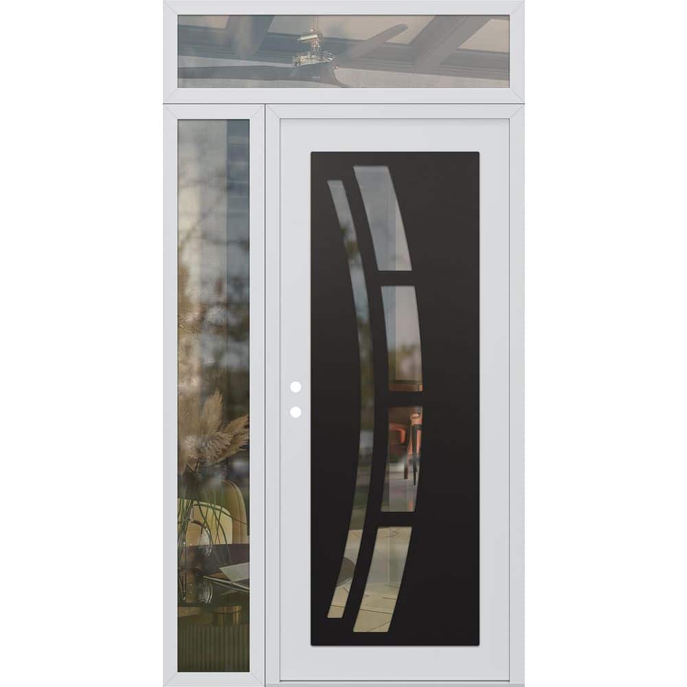 C12 48 in. x 96 in. Black P Right-Hand/Inswing Clear Glass White/White Sidelite+Transom Steel Prehung Front Door price history on PriceWatchPro