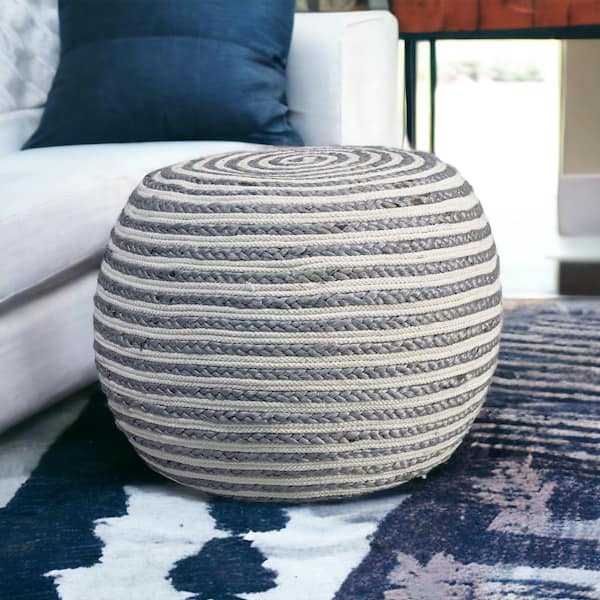 HomeRoots Amelia Gray Cotton Round Accent Ottoman