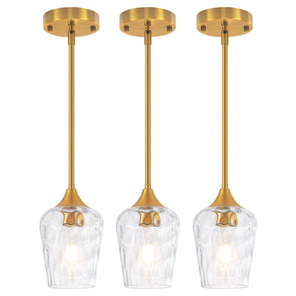 1-Light Modern Gold Adjustable Pendant Light with Clear Hammered Glass Shade for Kitchen Island and Bedroom (3-Pieces) price history on PriceWatchPro