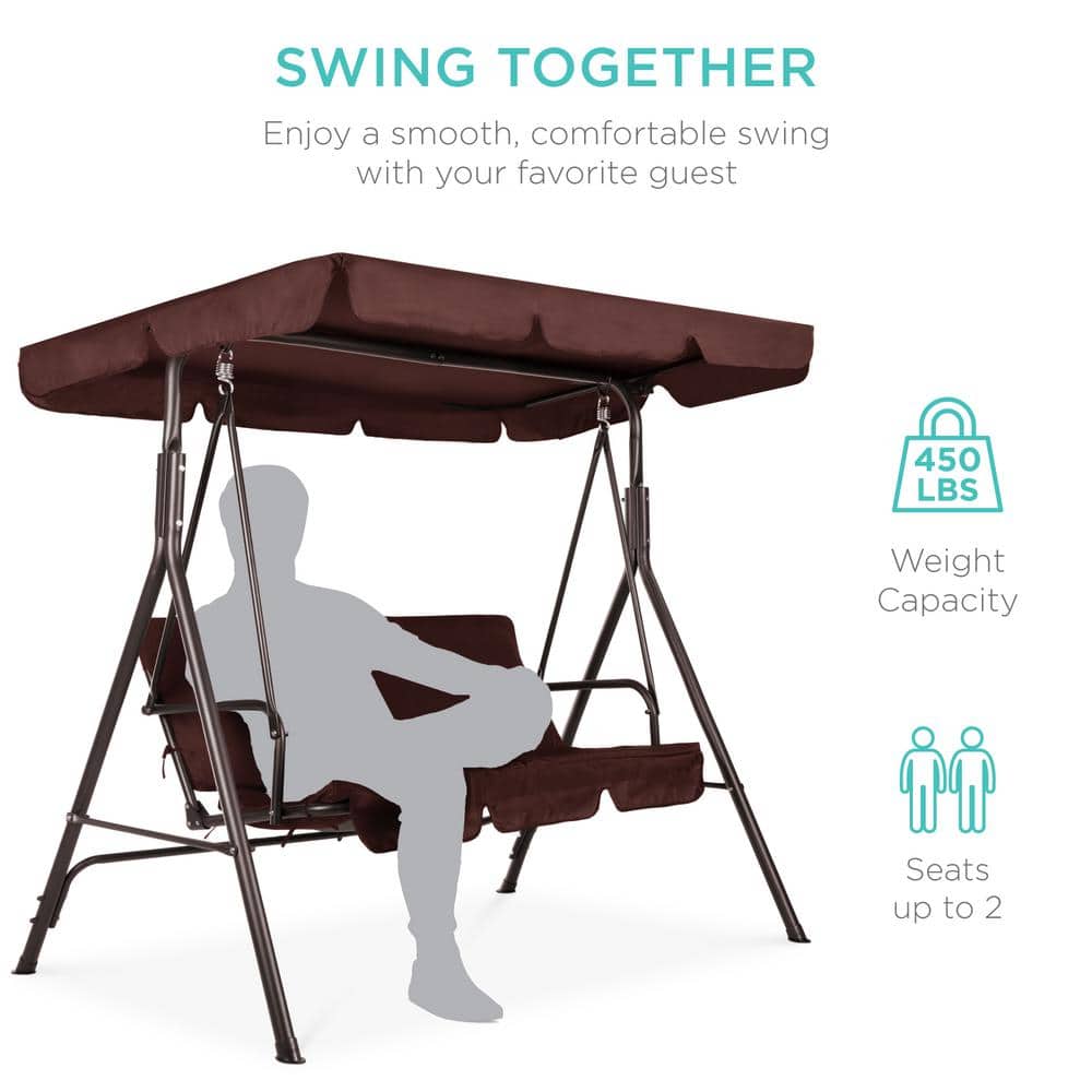 Brown Steel 2-Person Outdoor Convertible Canopy Swing Glider