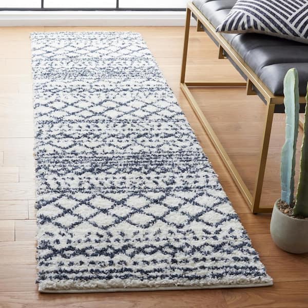 Arizona Shag Ivory/Slate 2 ft. x 12 ft. Geometric Lodge Runner Rug