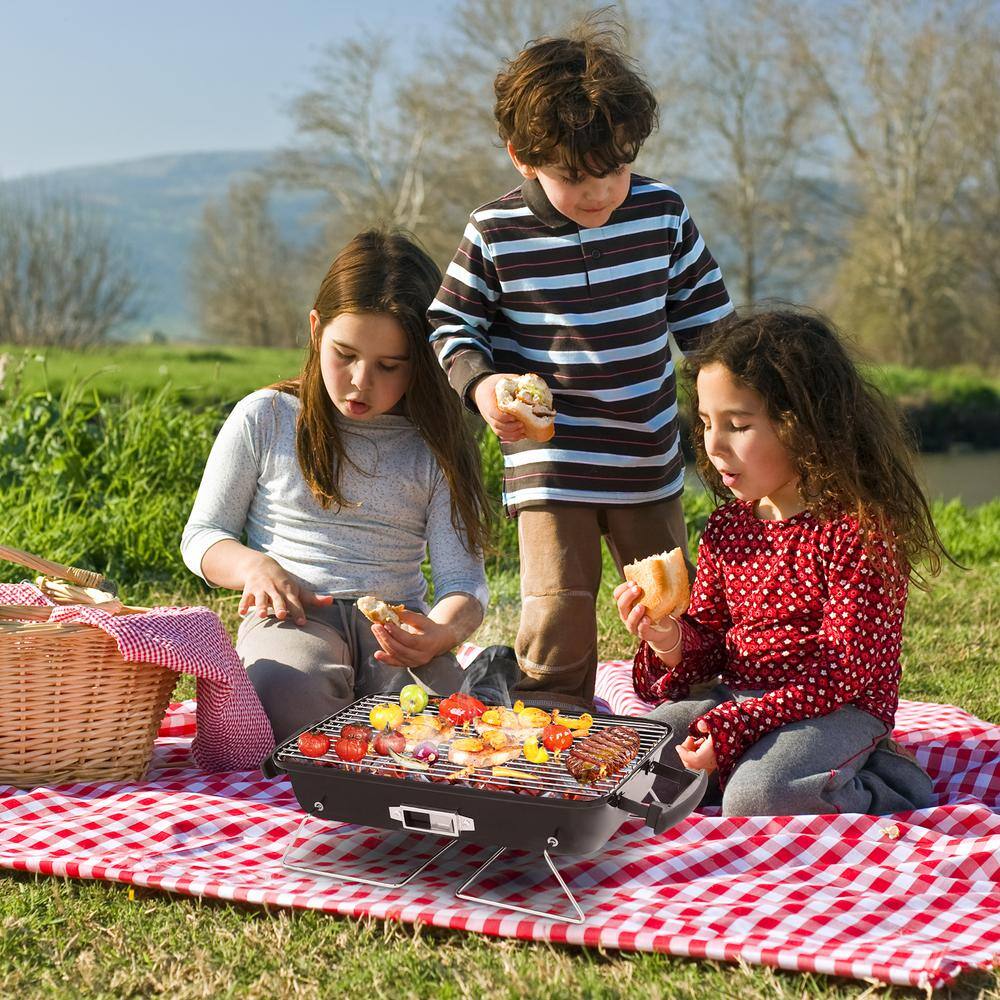 Red and Black Portable Cast Iron Charcoal Grill