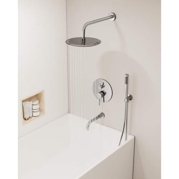YAWWALK 10 in. Wall Mount Shower Head Single Handle 3-Spray Tub and Shower Faucet in Chrome (Valve Included)