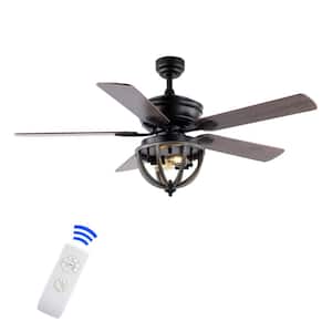 Jasper 52 in. 2-Light Black Farmhouse Industrial Iron Dome Shade LED Ceiling Fan with Remote