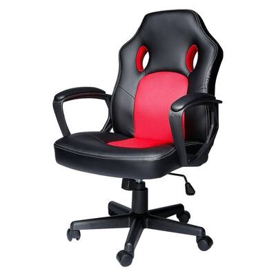 Red Faux Leather Gaming Chairs with Non-adjustable Arms