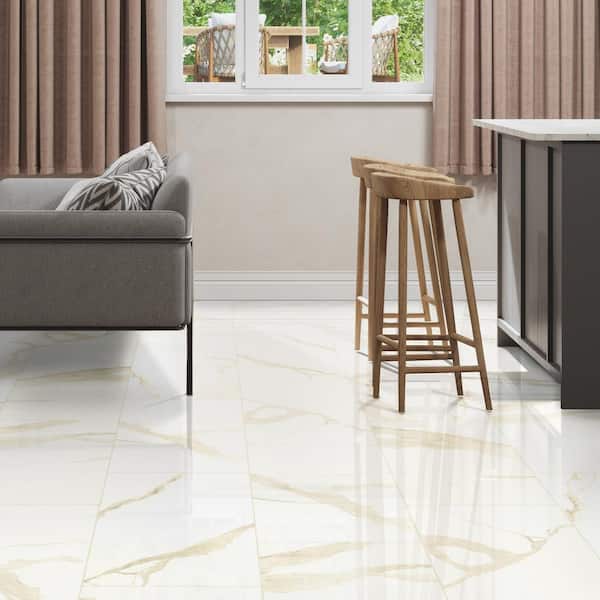 Ader Calacatta 12 in. x 24 in. Polished Porcelain Marble Look Floor and Wall Tile (448 sq. ft./Pallet)