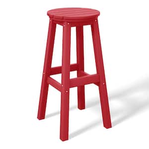 Laguna 29 in. HDPE Plastic All Weather Backless Round Seat Bar Height Outdoor Bar Stool in, Red