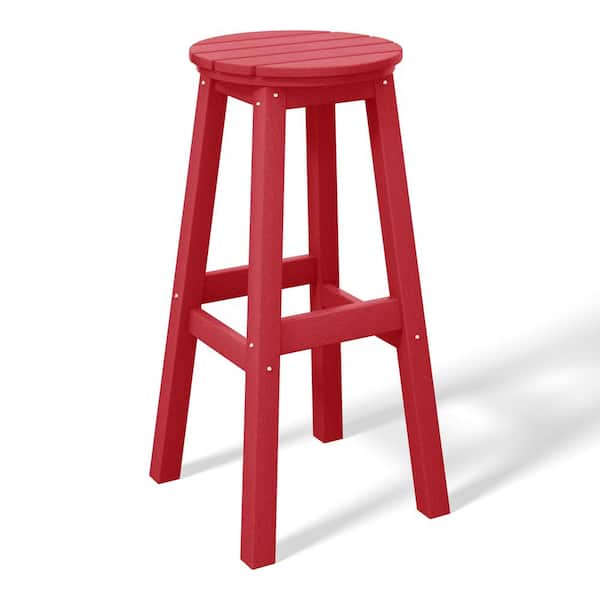 WESTIN OUTDOOR Laguna 29 in. HDPE Plastic All Weather Backless Round Seat Bar Height Outdoor Bar Stool in, Red