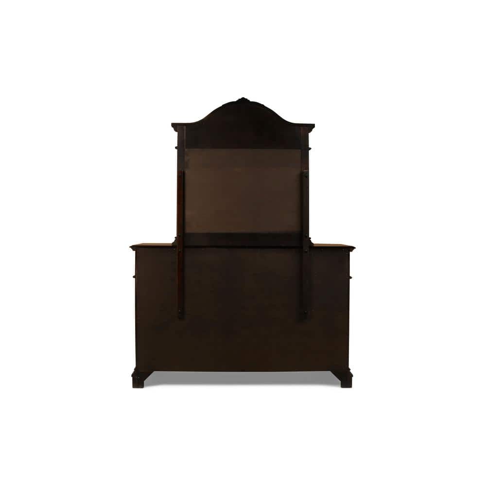 Tudor Brown Wood 66" 9-Drawer Dresser with Mirror