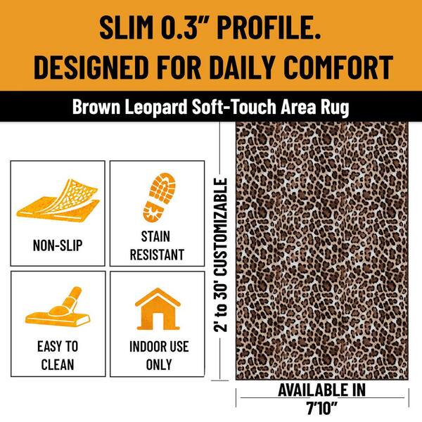 Runner Rug By The Foot 7 ft. 10 in. x 20 ft.-Soft Area Runner for Hallways, Entryway and Stairs, Leopard
