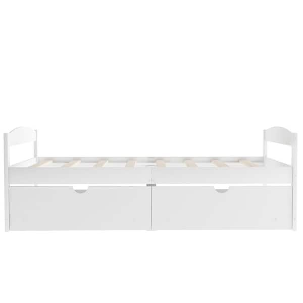 Utopia 4niture Yoe 40.70 in. W White Twin Size Platform Bed with 2-Drawers