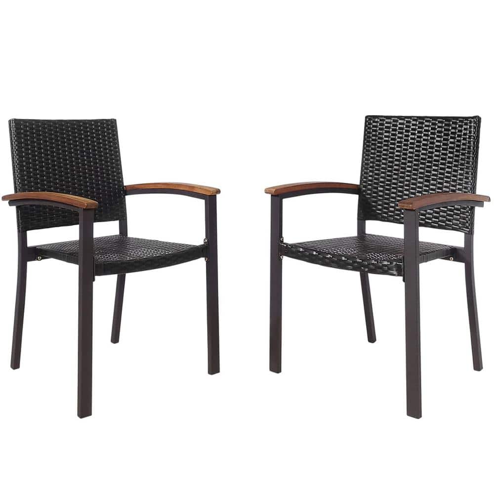 Alpulon Black Wicker Stackable Outdoor Dining Chair (Set of 2) ZY1C0147