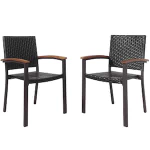 Black Wicker Stackable Outdoor Dining Chair (Set of 2)