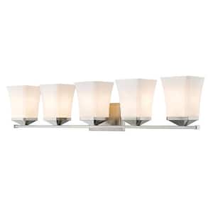 Darcy 38 in. 5-Light Brushed Nickel Vanity Light with Etched Opal Glass Shades