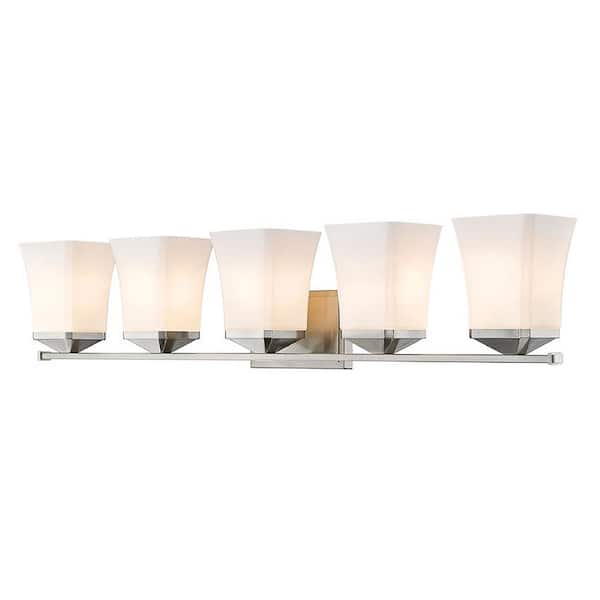 Unbranded Darcy 38 in. 5-Light Brushed Nickel Vanity Light with Etched Opal Glass Shades