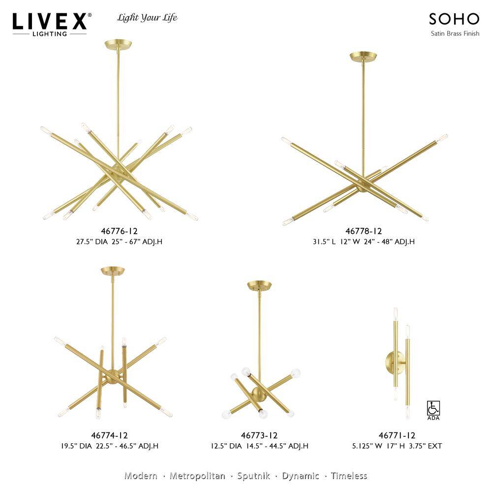 Satin Brass Sputnik 12-Light Chandelier with Adjustable Stems
