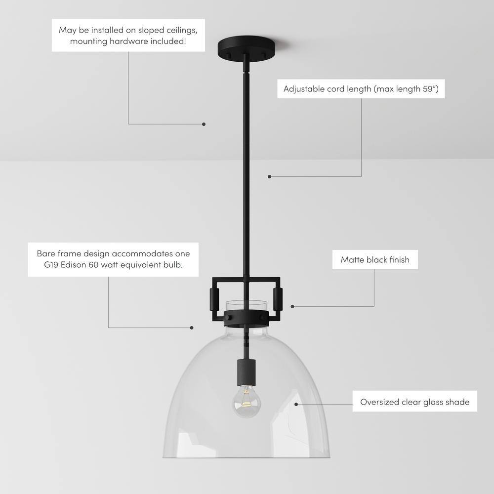 Black Glass Dome Pendant Light with Adjustable Cord