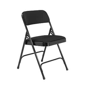 Midnight Black Fabric Padded Seat Stackable Folding Chair (Set of 4)