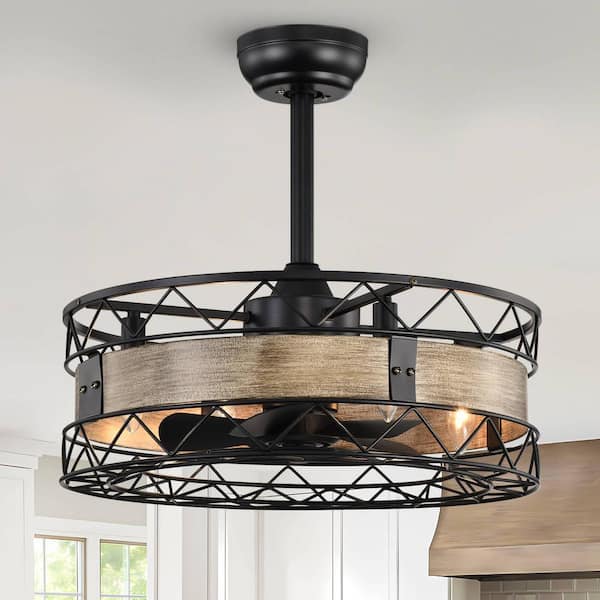Oaks Aura Ottavia 20.5 in. Indoor Black 3-Speed Modern Industrial Ceiling Fan with Lights, 4-Light LED Fan and elier with Remote