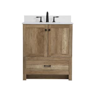 Simply Living 30 in. W x 19 in. D x 34 in. H Bath Vanity in Natural Oak with Ivory White Engineered Marble Top