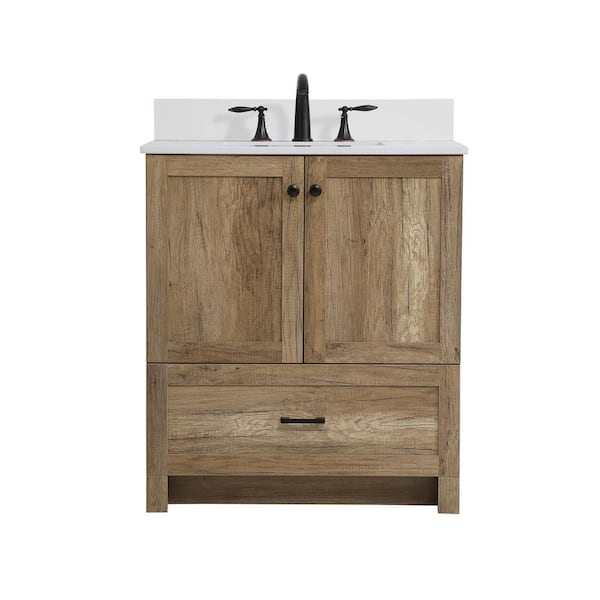Unbranded Simply Living 30 in. W x 19 in. D x 34 in. H Bath Vanity in Natural Oak with Ivory White Engineered Marble Top