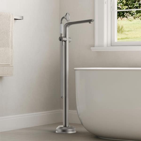 Single-Handle Claw Foot Freestanding Tub Faucet with Classic Hand Shower Rock-Solid Valve in Brushed Nickel