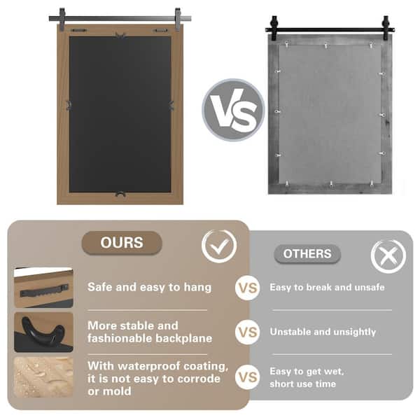 24 in. W x 36 in. H Large Rectangle Mirrors Wood Framed Mirrors Wall Mirrors Bathroom Vanity Mirror Barn Mirror in Brown