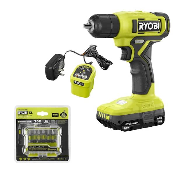 ONE+ 18V Cordless 3/8 in. Drill/Driver Kit with 1.5 Ah Battery, Charger, and 2 in. Diamond Grit Driving Set (12-Piece)