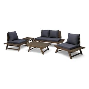 Sedona Grey 5-Piece Acacia Wood Outdoor Patio Conversation Set with Dark Grey Cushions