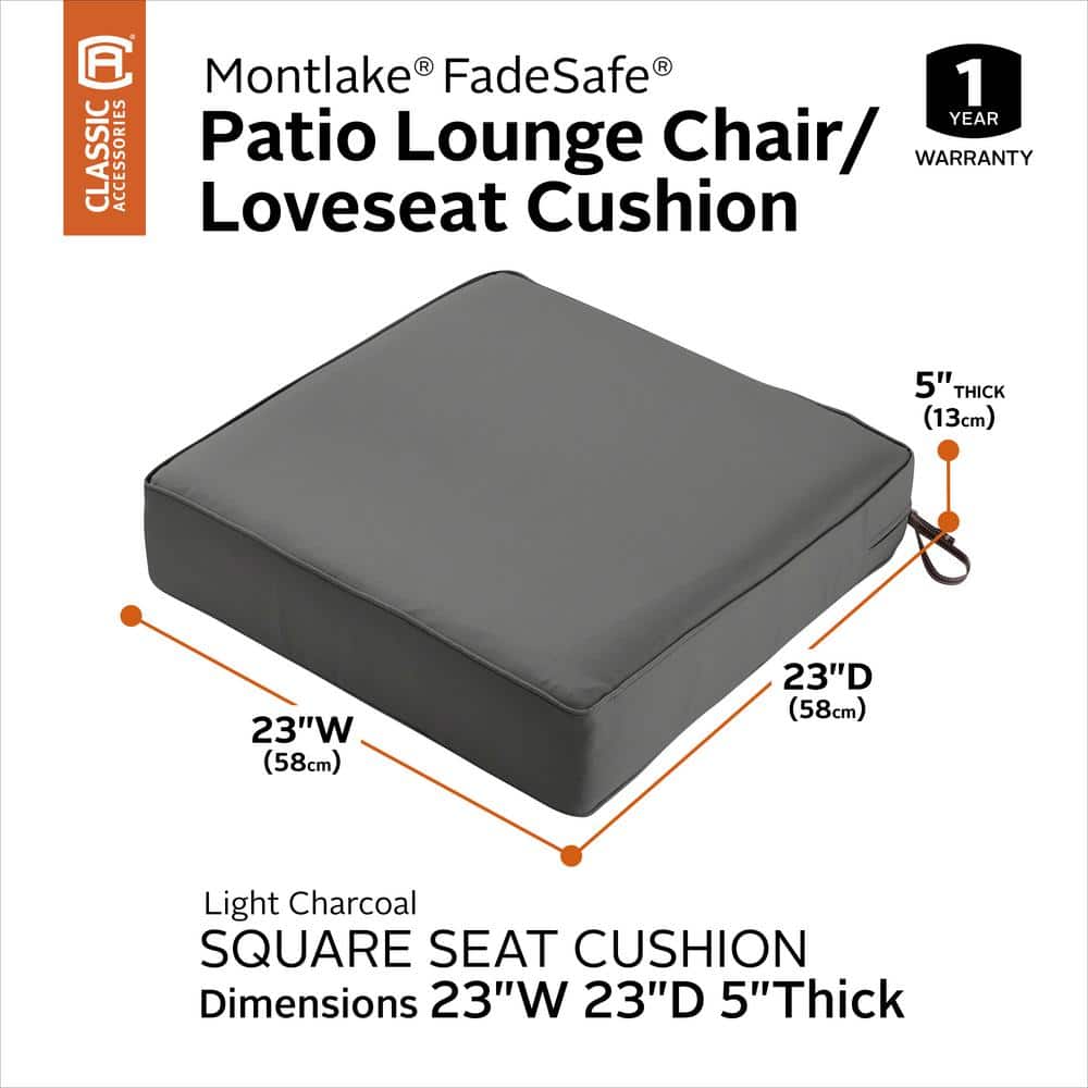 Montlake FadeSafe 23x23 Light Charcoal Grey Patio Chair Cushion