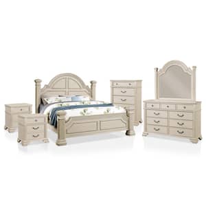 Erminia 6-Piece Antique Wood Frame White King Bedroom Set