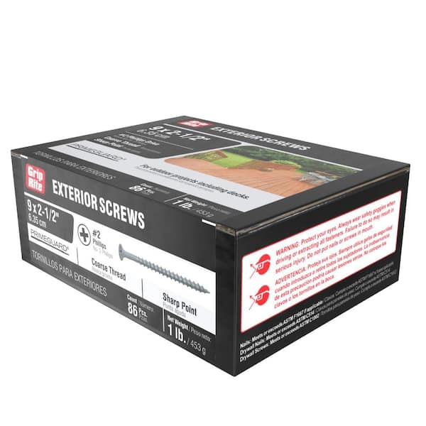 Grip-Rite - #9 x 2-1/2 in. #2 Phillips Bugle Head Coarse Thread Sharp Point Coated Exterior Wood Screws 1 lb. Box