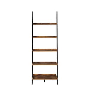 American Heritage 72 in. Barnwood/Black Wood 5-Shelf Ladder Bookcase