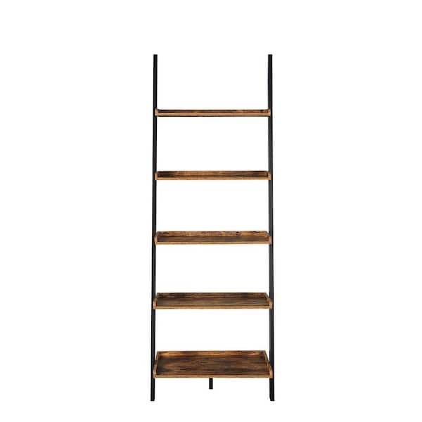 Convenience Concepts American Heritage 72 in. Barnwood/Black Wood 5-Shelf Ladder Bookcase