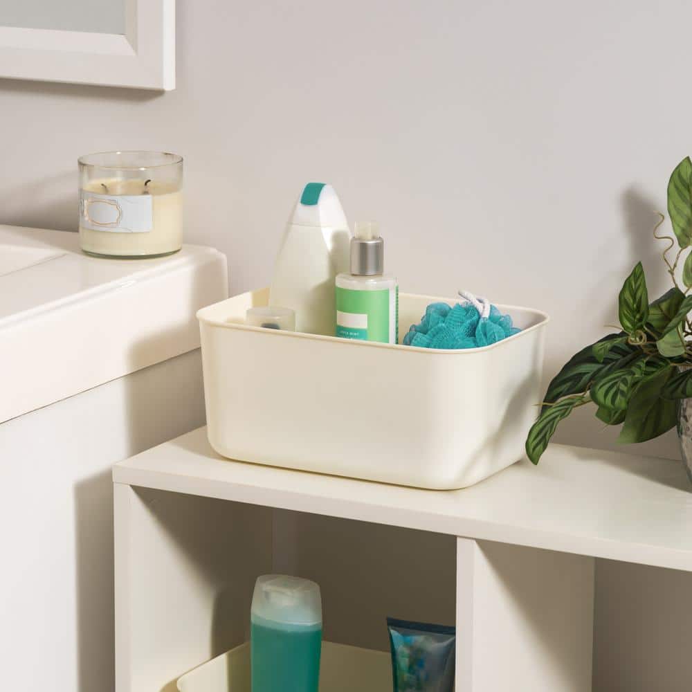 Off-White Stackable Plastic Storage Bins, Set of 4