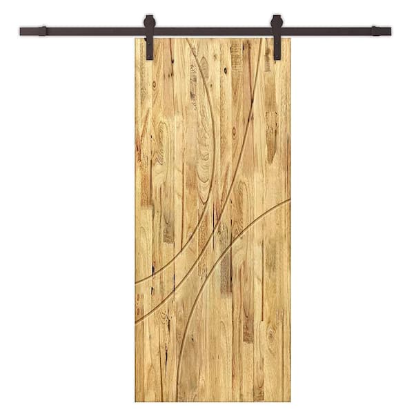 CALHOME 42 in. x 84 in. Weather Oak Stained Pine Wood Modern Interior Sliding Barn Door with Hardware Kit
