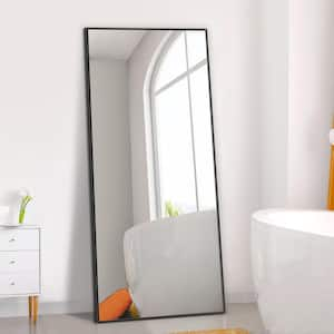 Black 22 in. W x 65 in. H Rectangle Metal Floor Mirror, Full Length Mirror Free-Standing Hanging or Leaning