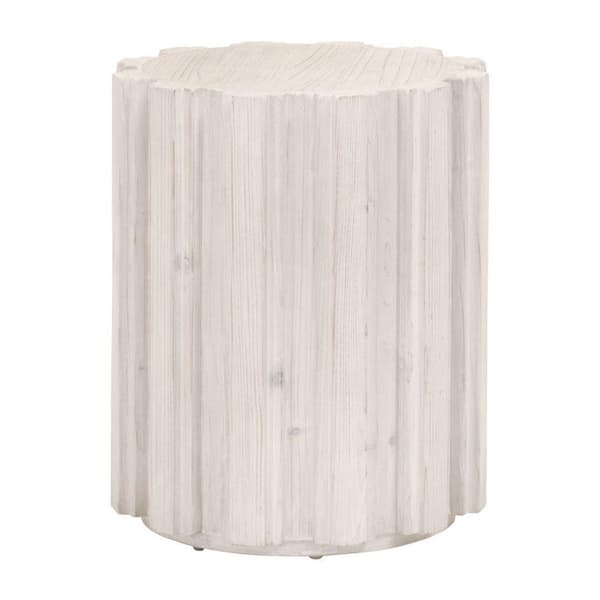 Benjara 22 in. Washed White Round Wood End Table with Wooden Frame