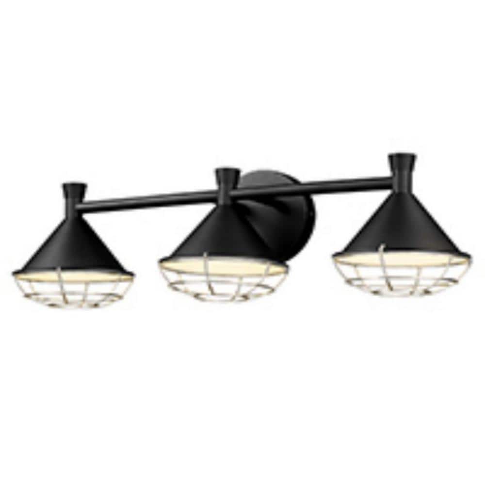 23 in. 3-Light Black Finish LED Dimmable Industrial Vanity Light with Metal Shade price history on PriceWatchPro