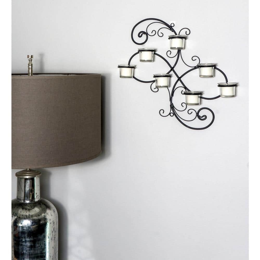 Elegant Ivy Swirl Black Metal and Glass Tealight Wall Sconce