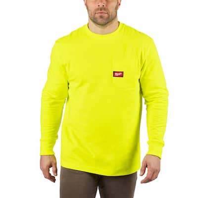 Men's Large High Visibility Heavy-Duty Cotton/Polyester Long-Sleeve Pocket T-Shirt