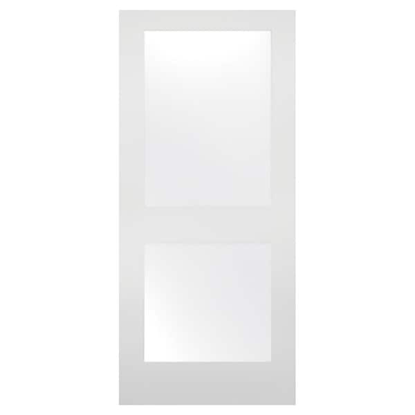 32 in. x 80 in. Solid Core 2-Lite Satin Etch Glass Square Sticking Primed Wood Interior Door Slab
