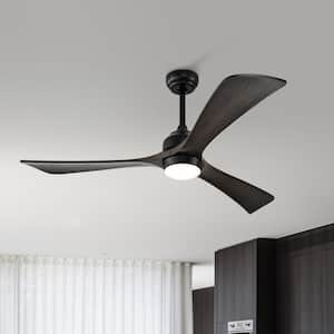 52 in. Smart LED Light Indoor Matte Black Ceiling Fan with Soild Wood Blade  and  Quiet Reversible DC Motor  and  Remote