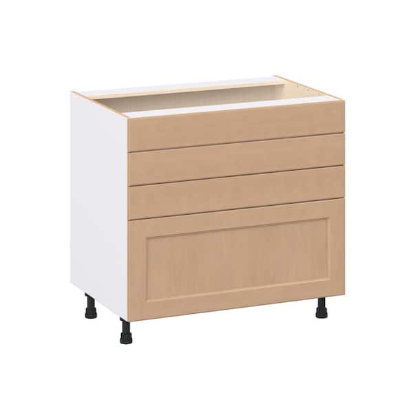 Lakewood 36 in.W x 24.5 in.D x 34.5 in.H Assembled Shaker Cooktop Drawer Base Kitchen Cabinet in Sugar Cookie w/4-Drawer