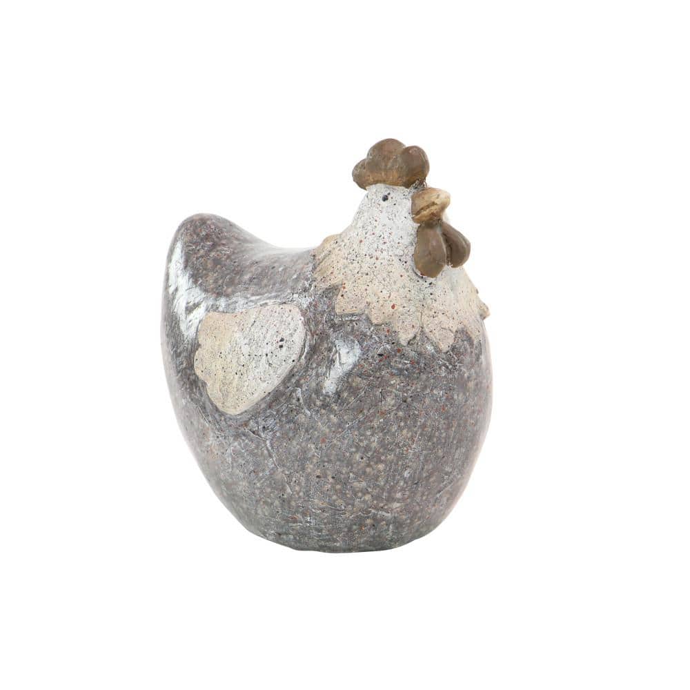 Gray and White Polystone Chicken Garden Figurine
