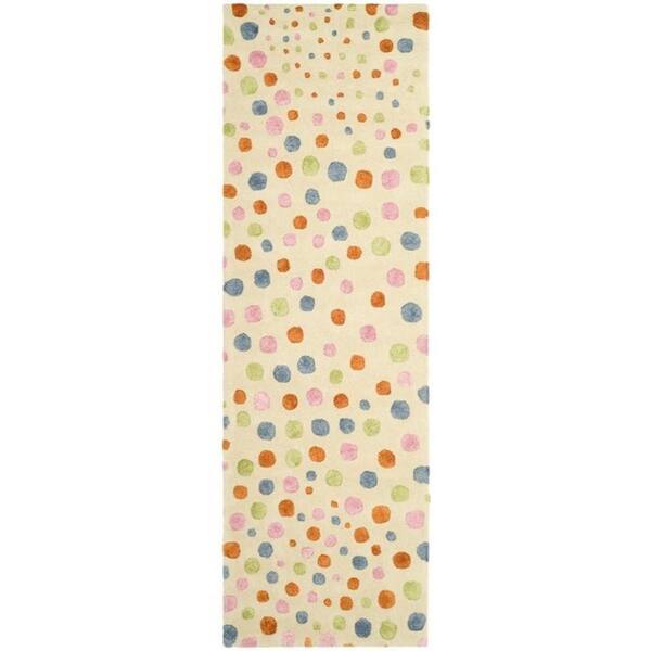 Soho 3 ft. x 8 ft. Ivory/Multi Polka Dot Runner Rug